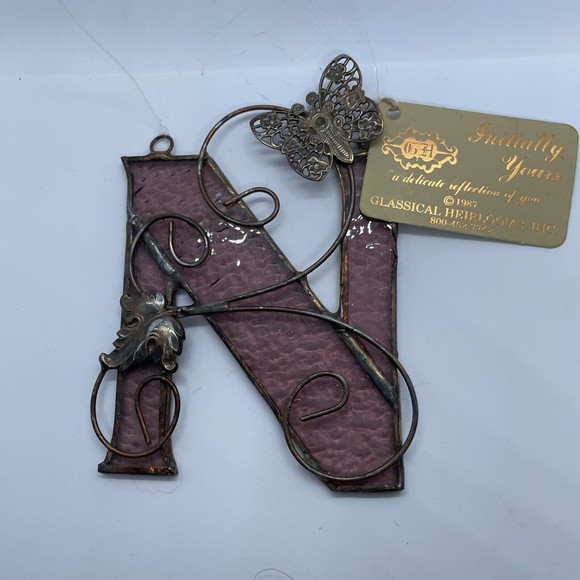 Stained Glass Window Hanging Letter "N" Sun Catcher Initial Vintage 1987 - Picture 1 of 6